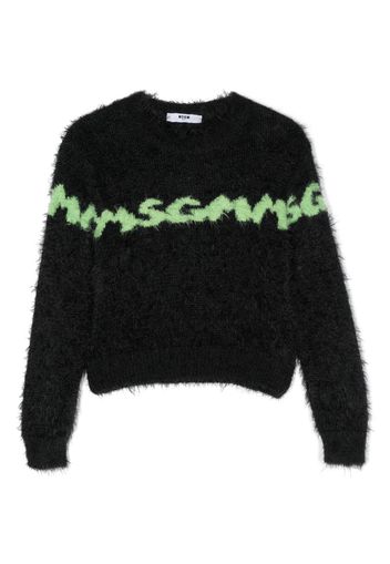 MSGM Kids logo intarsia-knit brushed jumper - Nero