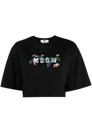 MSGM T-shirt a fiori crop - Nero