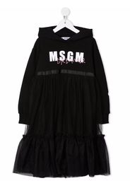 MSGM Kids logo-print hooded tulle dress - Nero