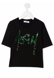 MSGM Kids sequin-logo cropped T-shirt - Nero