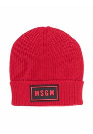 MSGM Kids ribbed-knit logo-patch hat - Rosso