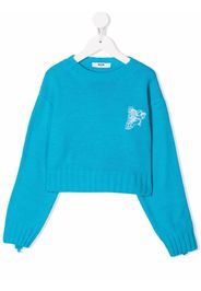 MSGM Kids embroidered-logo knitted sweater - Blu
