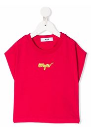 MSGM Kids embroidered logo short-sleeve T-shirt - Rosa