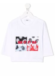 MSGM Kids patchwork logo-print 3/4-sleeve T-shirt - Bianco
