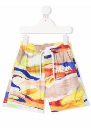 MSGM Kids abstract-print logo swim shorts - Toni neutri