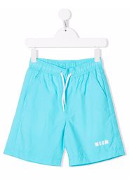MSGM Kids logo-print drawstring swim shorts - Blu