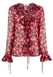 MSGM graphic-print ruffle-detail blouse - Nero