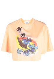 MSGM graphic print cropped T-shirt - Arancione