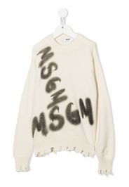MSGM Kids distressed-hem logo-print jumper - Toni neutri