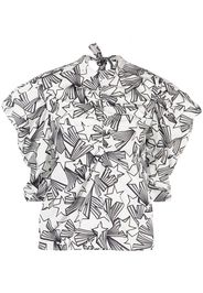 MSGM Shooting Stars-print puff-sleeve blouse - Bianco