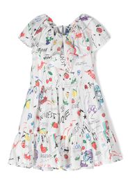 MSGM Kids hand-painted ruffled dress - Bianco