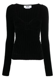 MSGM twist-front ribbed long-sleeve top - Nero