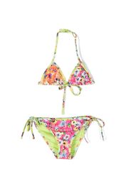 MSGM Kids floral triangle halterneck bikini - Verde