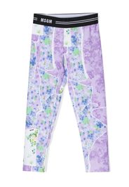 MSGM Kids floral-print logo-waist leggings - Viola