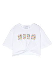 MSGM Kids floral sequin-embellished short-sleeved T-shirt - Bianco