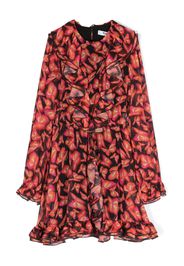 MSGM Kids butterfly-print ruffled organza dress - Rosso