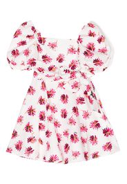 MSGM Kids floral-print pleated dress - Bianco