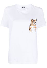 MSGM cat-embellished cotton T-shirt - Bianco