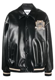 MSGM logo-patch faux-leather bomber jacket - Nero