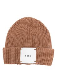 MSGM Kids logo-patch knitted beanie - Marrone