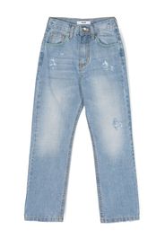 MSGM Kids distressed-effect straight-leg jeans - Blu