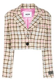 MSGM Blazer monopetto crop in tweed - Marrone
