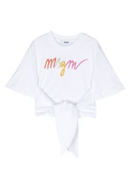 MSGM Kids beaded-detailed tied T-shirt - Bianco