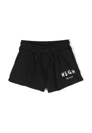 MSGM Kids logo-print cotton track shorts - Nero
