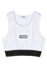 MSGM Kids logo-patch fine-ribbed cropped top - Bianco