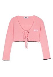 MSGM Kids embroidered-logo cropped cardigan - Rosa