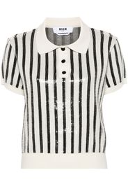 MSGM Maglione stile polo a righe con paillettes - Bianco