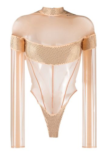 Mugler logo-plaque sheer-panels body - Oro