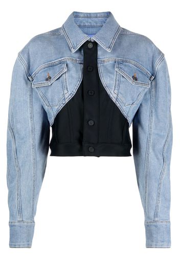 Mugler panelled cropped denim jacket - Blu