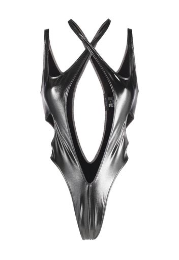 Mugler crossover-strap swimsuit - Grigio