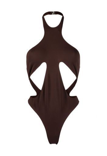 Mugler halterneck cut-out swimsuit - Marrone