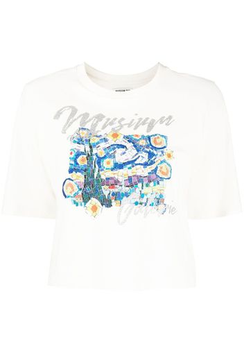 Musium Div. illustration-print cropped T-shirt - Bianco