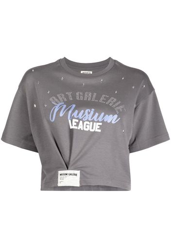 Musium Div. gathered-detail crystal-embellished T-shirt - Grigio