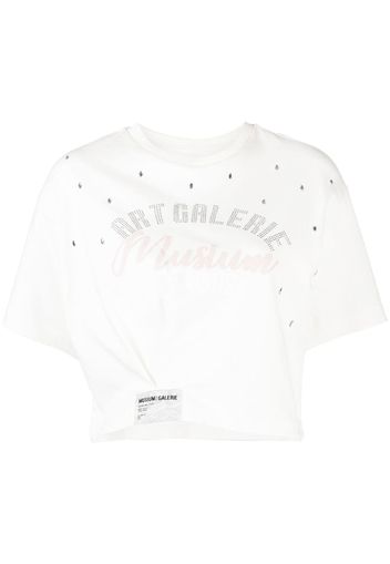 Musium Div. gathered-detail crystal-embellished T-shirt - Bianco