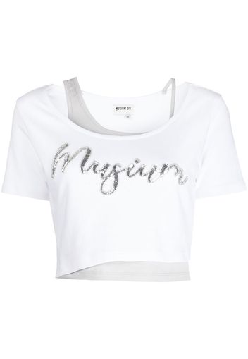 Musium Div. sequin-embellished layered cotton T-shirt - Bianco