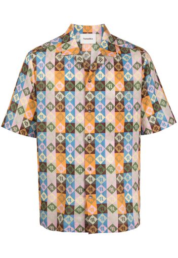 Nanushka Bodil Diamond Check-print short-sleeve shirt - Arancione