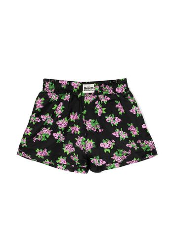 Natasha Zinko Kids Shorts a fiori Hawaii - Nero