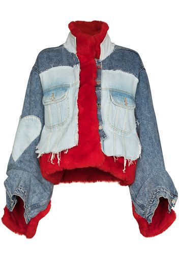 Natasha Zinko NZ RED FAUX FUR JKT DNM LNG SLVS BTTN DW - Rosso