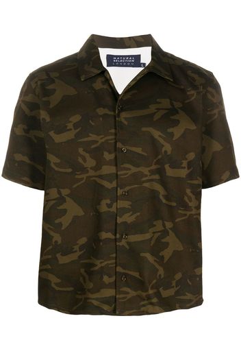 oversized camouflage-print shirt