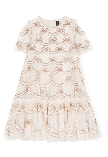 NEEDLE & THREAD KIDS bow-detail sequin dress - Bianco