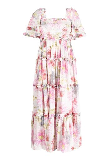 Needle & Thread Hummingbird floral-print smocked dress - Rosa