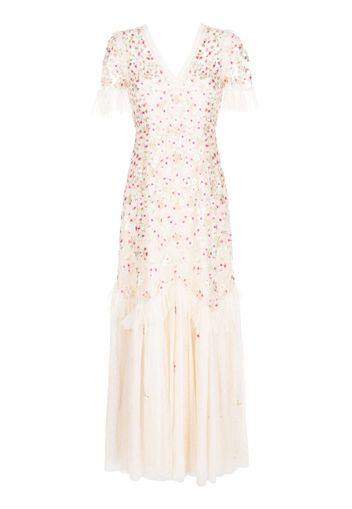 Needle & Thread floral-embroidered V-neck maxi dress - Bianco