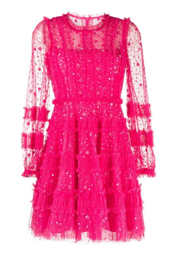 Needle & Thread long-sleeved shimmer mini dress - Rosa