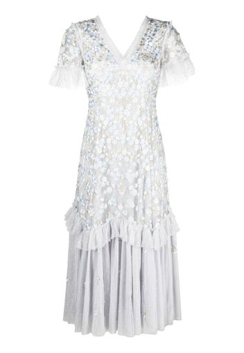 Needle & Thread Primrose floral-embroidered tulle dress - Grigio