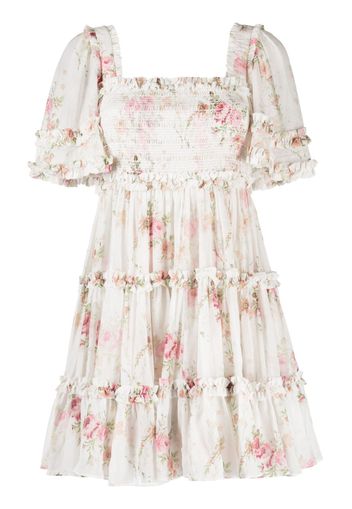 Needle & Thread floral-print square-neck dress - Bianco