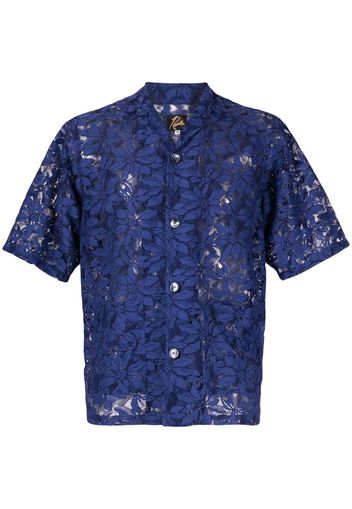 Needles floral-lace button-up shirt - Blu